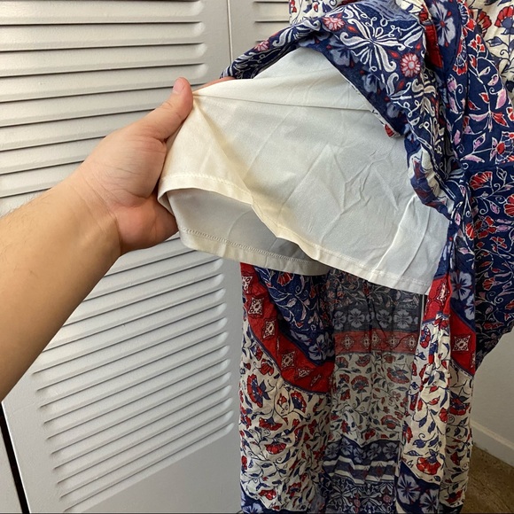 Motherhood|M|Red White Blue Multi Print Boho Tassel Tie Slit Sides Maxi Dress - Picture 9 of 10